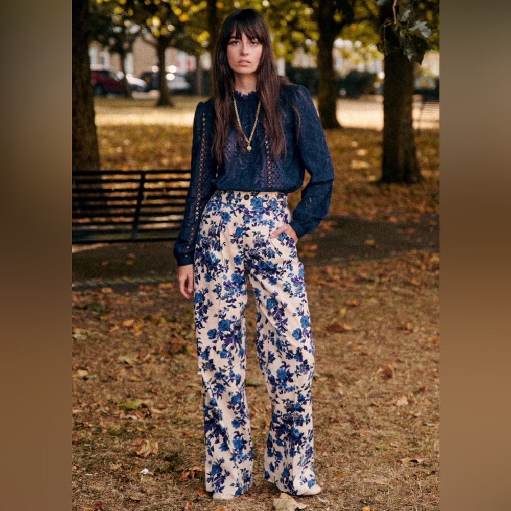 Sezane Theophile Blue Flowers NWT sz 42 / 10 hemmed